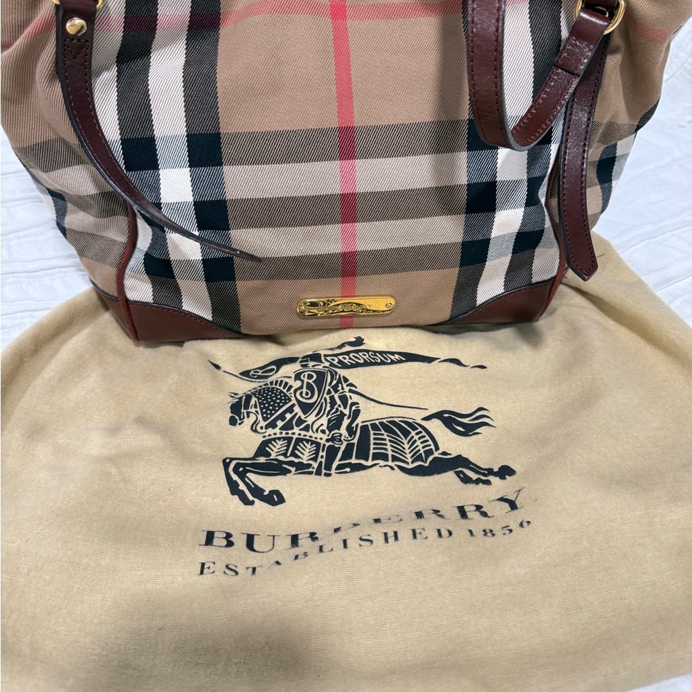 Burberry Beige/Brown Haymarket Check Canvas and Leather Small Canterbury Tote